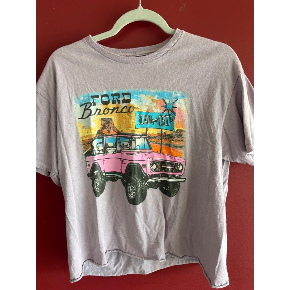 Ford Bronco Road Trip Graphic Tee Faded Purple Raw Hem Short Sleeve Shirt
